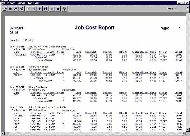 Job Costing standard report